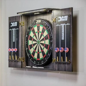 Dartboard Cabinet Set LED Lighted System Bristle Darts Self-healing Properties - Picture 1 of 14