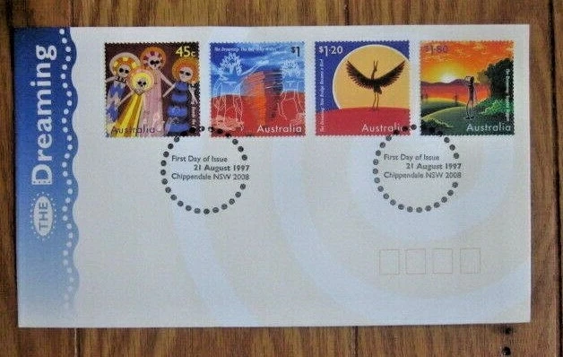 AUSTRALIA EL ABORIGEN SOÑADOR PELÍCULA ANIMACIÓN SET DE 4 SELLOS 1997 FDC Foto 1 de 1