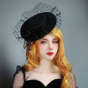 Veil Fascinator Top Hat Hair Clip Party Punk Bridal Flower Gothic Accessory Chic - Picture 1 of 11