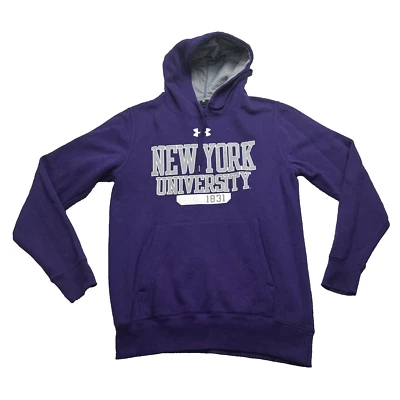 New York University NYU Mens Small Purple Hoodie Pullover Under Armour Loose - Image 1 of 4