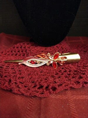 Vintage Large Beak Hair Clip with Pink/Red Butterfly Rhinestones! Beautiful! - Изображение 1 из 4