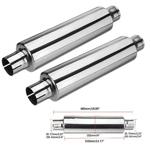 Pair 2.5" 57mm Universal Car Exhaust End Pot Muffler Stainless Steel Long 480mm - Picture 1 of 8