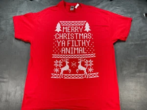 Christmas Holiday Snow Reindeer Shirt XL Keep the Change Ya Filthy Animal Red - Picture 1 of 10