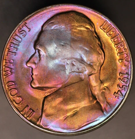 1954 S  BU JEFFERSON NICKEL FRESH FROM AN ORIGINAL ROLL*TONED* -LOT AA-5753 Cover