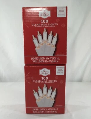 Holiday Time 100 Clear Christmas Mini Lights, 2 Pack,  White Wire, Incandescent - Image 1 of 4