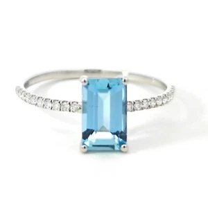 Platinum 950 Band Ring with Octagon Aquamarine & Natural Diamonds - Picture 1 of 7