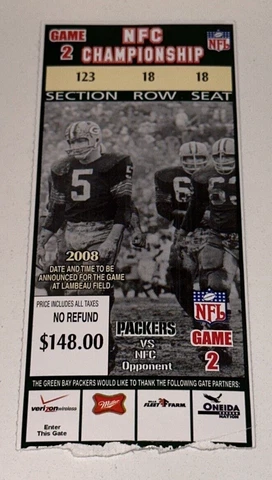 1/20/08 Giants Manning Favre Packers 2007 NFC Championship Game Used Ticket Stub Cover