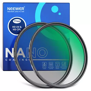 Neewer 77mm CPL UV Lens Filter Kit, Circular Polarizer/UV Protection Filter Set - Picture 1 of 8
