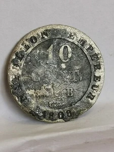 10 CENTIMES ARGENT BILLON NAPOLEON 1808 B ROUEN AU N COURONNE 163057 EX. / FRANC - Picture 1 of 3