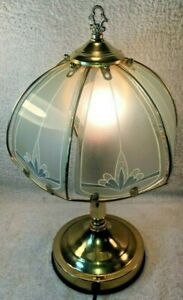 Vintage Retro Brass & Glass Tiffany Style Variable Touch Lamp Table Bedside Lamp
