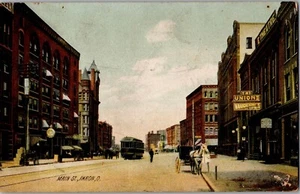 Carro postal antigua c 1910 Akron, Ohio Main Street, caballo y carruaje - Imagen 1 de 2