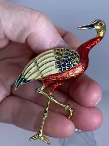 Vogel Storch rot weiß blau Emaille Vintage Gold Brosche Pin M-3806 - Bild 1 von 3