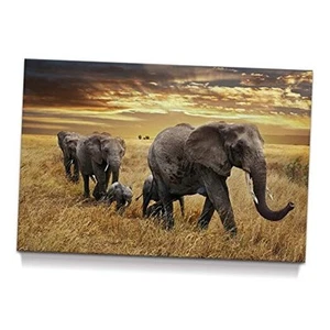 Elephant Canvas Picture Wall Art: Elephant Family Migrate Painting yellow - Picture 1 of 7
