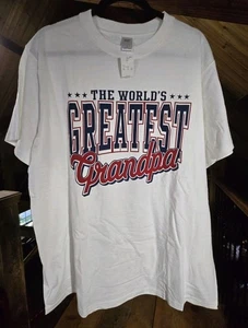 NEW T Shirt Worlds Greatest Grandpa T-Shirt Mens Large 100% Cotton White Nwt - Picture 1 of 14