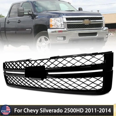 Front Grille Glossy Black Grill For Chevy Silverado 2500 3500 HD 2011-2014 - Image 1 of 4