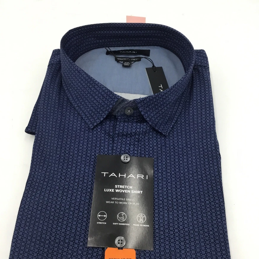Tahari Men's Luxe Regular fit Long Sleeve Stretch Dress Shirt Blue XXL