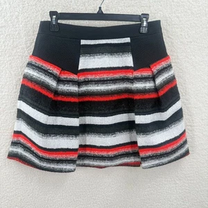 Milly Tweed Metallic Mohair Striped Mini Skirt unique Black/Orange Size 8 - Picture 1 of 11