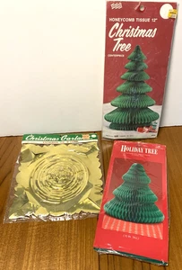 Guirnalda de papel de aluminio y papel de panal vintage 2 árboles de Navidad de 10" y 12" nuevo de colección - Imagen 1 de 3