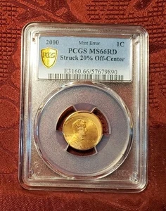 2000 1c Lincoln Cent Mint Error Struck 20% Off-Center - PCGS MS 66 RD, FS - Picture 1 of 4