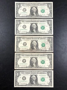 Billetes de un dólar 2013 de $1 estrella lote de 5 números de serie aleatorios billetes circulados - Imagen 1 de 11