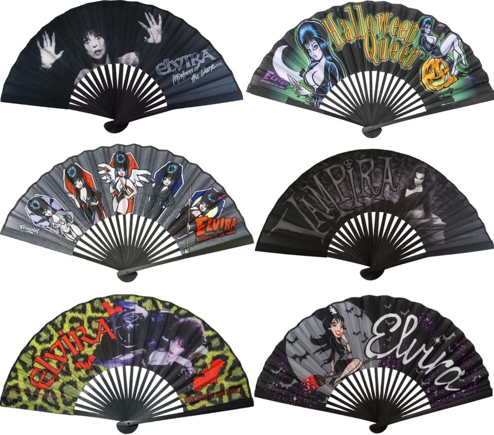 Kreepsville 666 Folding Hand Fan Elvira Vampira Quality Fabric Bamboo 6 Styles - Image 1 of 1