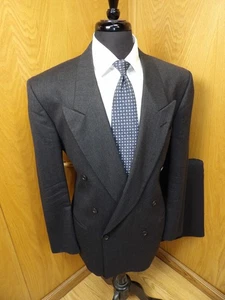 Perry Ellis Suit  Mens Suit Dble Breast 44r 34W X 32 Dk Gray P.S. 100% Wool T#26 - Picture 1 of 8
