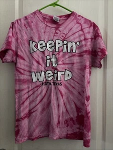 Gildan Keepin It Weird Austin TX Tie Dye Women’s Small Pink Tee Shirt - Picture 1 of 9