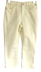 Per Una Lemon Jeans Copped Uk 10 Stretch Cotton Mix Tapered Leg Ankle Split NWOT - Picture 1 of 9