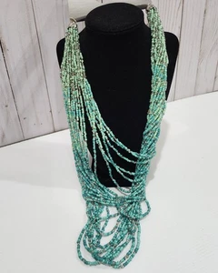 Multi-Strangige Grüntöne und Silber Saatperlen Halskette - Bild 1 von 5