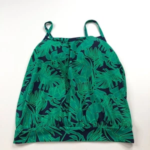 Lands End 6 Square Neck Padded Tankini Top Swim Floral Green Blue No Underwire - Picture 1 of 8