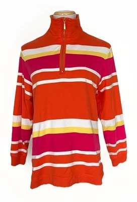 ESCADA SPORT Mujer 1/4 Cremallera Naranja Rosa Rayas Sudadera Top Colorblock S Foto 1 de 4
