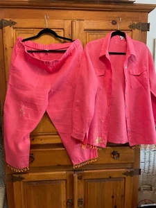 Lino By Chico's HOT PINK Bluse/Hose Perlen handbemalte Designs Chico's Gr. 1 - Bild 1 von 16