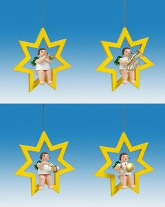 Christbaumschmuck Baumbehang 4-teilig Engel im Stern mit Krone Höhe ca 6 cm NEU - Picture 1 of 1