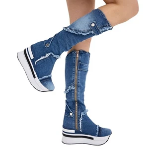 Jeansstiefel Schuhe, Plateaustiefel, Handarbeit Damenschuhe / Geburtstagsgeschenk - Bild 1 von 6