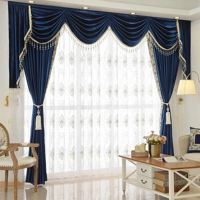 Luxury European style blue solid Italy velvet cloth blackout curtain tulle E786 - Image 1 of 4