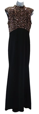 Vestido Vince Camuto Para Mujer Talla 10 Negro Dorado Lentejuelas Formal Mangas de Gorra Foto 1 de 4