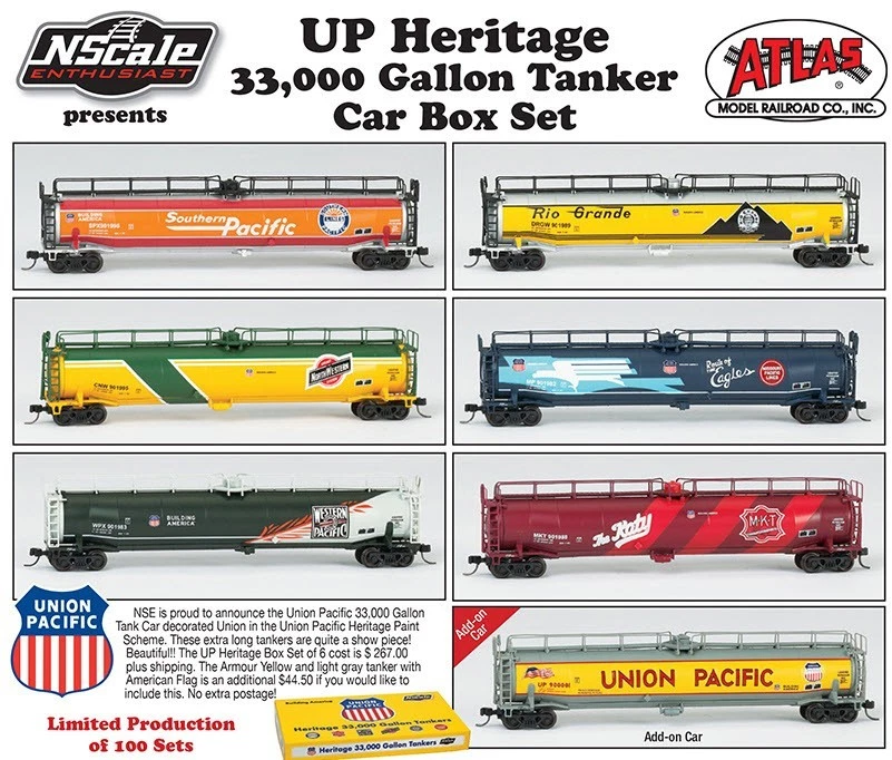 N SCALE ENTHUSIAST (N) SP. RUN ATLAS UP HERITAGE 33,000 GAL TANK CAR 7 CAR SET - Image 1 of 1