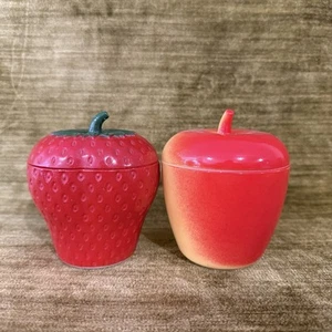 Juego de 2 tarros de gelatina de mermelada de fresa y manzana Hazel Atlas vintage años 50 rojos - Imagen 1 de 19