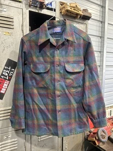 Pendleton vintage 1970's Board Shirt Teal Plaid Sz M USA - Picture 1 of 11