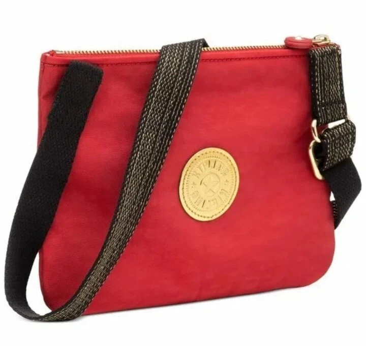 Kipling KI6759 Mai Pouch Accessory Bag Crossbody Purse Nylon Red Gold Floral