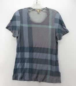 Burberry Brit Top Women Medium Blue Nova Check Pullover Shirt T Tee Modal Knit * - Picture 1 of 10
