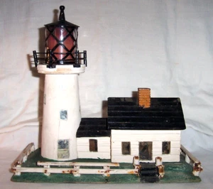 Antiguo faro de madera envejecida hecho a mano, arte popular náutico americano - Imagen 1 de 24