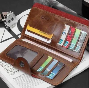 Men's Leather Wallet Bifold ID Card Holder Checkbook Long Clutch Billfold Purse - Picture 1 of 12