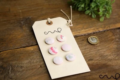 6 x Handmade Cath Kidston Fabric Cover Button Pink Rose Plastic Shank Back 19mm - Image 1 of 4