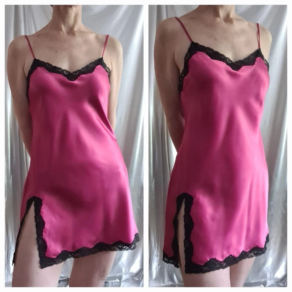 VICTORIA'S SECRET NIGHTDRESS SLIP S UK8/10 pink black adjustable straps - Image 1 of 4