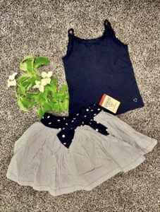 Youth Girls Gap Navy tank size 4-5  & Oshkosh Navy Striped skirt NWT size 4 - Picture 1 of 1