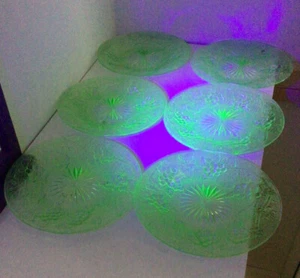 Set Of 6, Imperial Glass Arbor Grape pattern Lunch Plate Green Vaseline glass - Picture 1 of 9