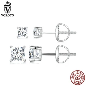 Voroco Classic 925 Silver Square Moissanite Stud Earrings Jewelry Women Gifts - Picture 1 of 32