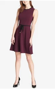 Tommy Hilfiger Damen Burgunderrot Ärmel Fit Flare Cocktailkleid Größe 12 - Bild 1 von 3