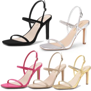 Women Slingback High Stilettos Heel Sandals Square Open Toe Party Dress Shoes - Picture 1 of 28